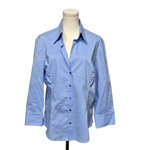 New York & Company Shirt Womens XL Blue Stretch‎ Button Front Collared Blouse